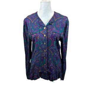 Ladies Vintage Jeffery & Dara by Linda Hutley Purple and Green Blouse‎ Size 5/6
